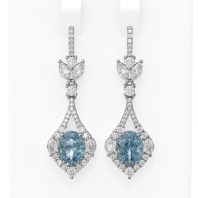 9.02 ctw Blue Topaz & Diamond Earrings 18K White Gold