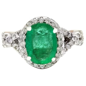 Emerald Diamond Ring 14K White Gold