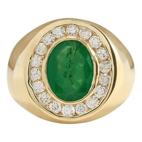 Natural Emerald 18K Yellow Gold Diamond Ring