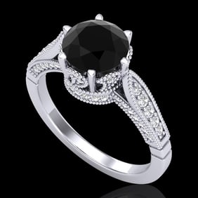 2.2 ctw Fancy Black Diamond Engagment Art Deco Ring 18k White Gold