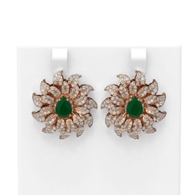 7.07 ctw Emerald & Diamond Earrings 18K Rose Gold