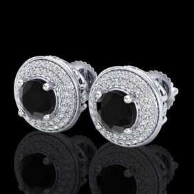 2.35 ctw Fancy Black Diamond Art Deco Stud Earrings 18k White Gold
