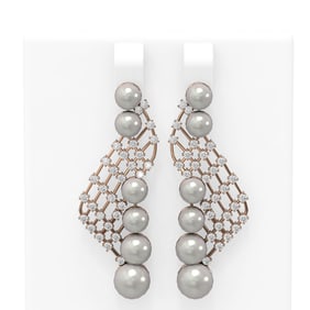1.55 ctw Diamond & Pearl Earrings 18K Rose Gold