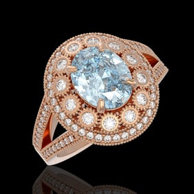 3.85 ctw Certified Aquamarine & Diamond Victorian Ring 14K Rose Gold