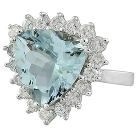Natural Aquamarine Diamond Ring In 14K White Gold