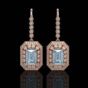 11.32 ctw Aquamarine & Diamond Victorian Earrings 14K Rose Gold