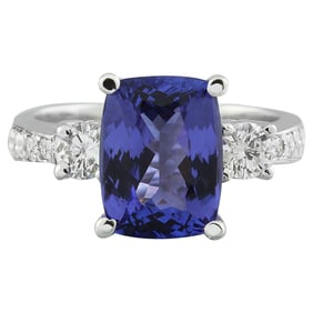Natural Tanzanite Diamond Ring In 18K White Gold