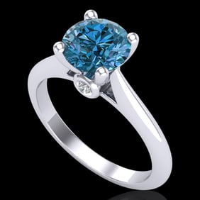 1.6 ctw Intense Blue Diamond Engagment Art Deco Ring 18k White Gold