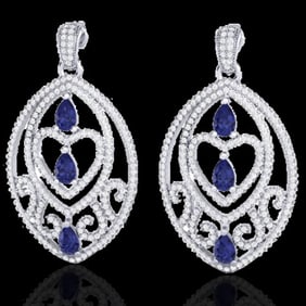 7 ctw Tanzanite & Micro Pave Diamond Heart Earrings 18k White Gold