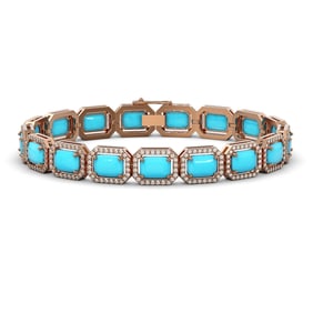 23.66 ctw Turquoise & Diamond Micro Pave Halo Bracelet 10k Rose Gold