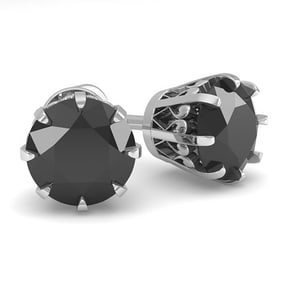2.0 ctw Black Diamond Stud Solitaire Earrings Vintage 18k White Gold