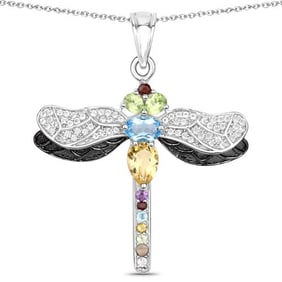 1.95 CT Genuine Multi Stones 14K White Gold Pendant