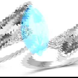3.78 CT Genuine Swiss Blue Topaz and White Topaz 14K White Gold Ring