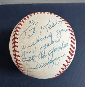 joe dimaggio signed official baseball to