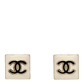 Chanel Metal Enamel CC Square Earrings