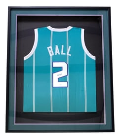 lamelo ball charlotte signed framed blue