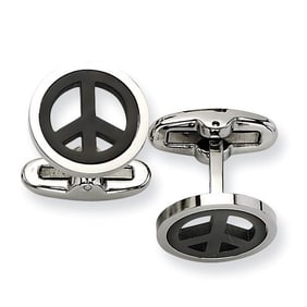 Stainless Steel Black-plated Peace Symbol Cuff