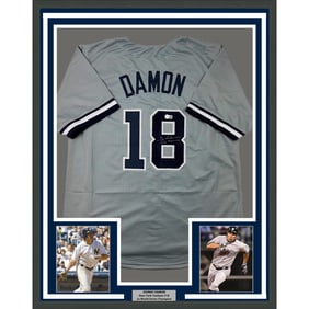 framed autographed/signed johnny damon 35x39 new
