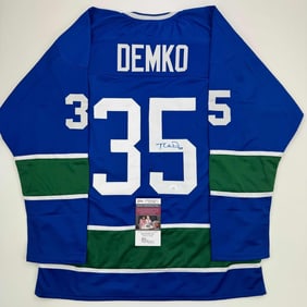 autographed/signed thatcher demko vancouver blue hockey