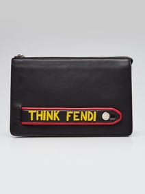 Fendi Black Leather Logo Clutch Bag