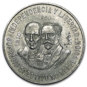 1960 Mexico Silver 10 Pesos 150th