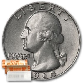 1968 Washington Quarter 40-Coin Roll BU