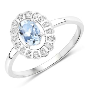 0.44 CT Genuine Aquamarine and White