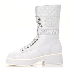 Chanel Lambskin Quilted Lace Up Combat