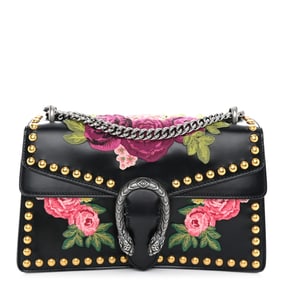 Gucci Calfskin Floral Embroidered Studded Small