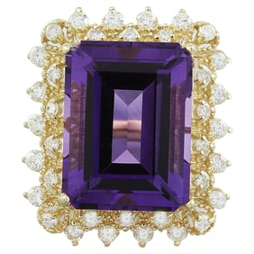 Natural Amethyst Diamond Ring in 14K