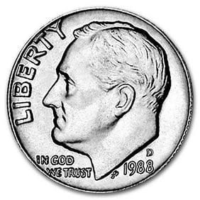 1988-D Roosevelt Dime 50-Coin Roll BU