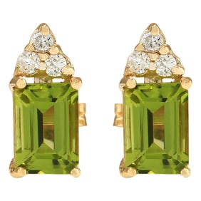 Peridot Diamond Earrings In 14K Yellow