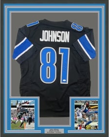 FRAMED Autographed/Signed CALVIN JOHNSON 33x42 HOF