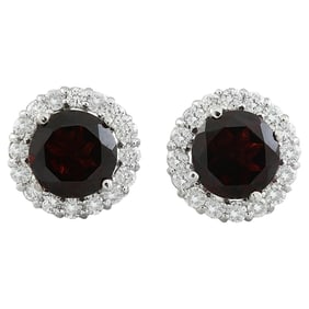 Natural Garnet Diamond Earrings In 14K
