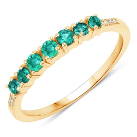 0.45 CT Genuine Zambian Emerald and White Diamond 14K Yellow Gold Ring