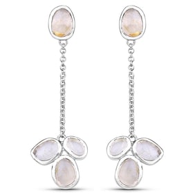 6.43 CT Genuine Golden Rutile 14K White Gold Earrings