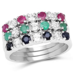 1.56 CT Genuine Multi Stones 14K White Gold Ring