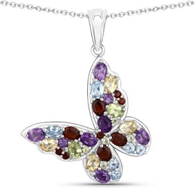 3.80 CT Genuine Multi Stones 14K White Gold Pendant