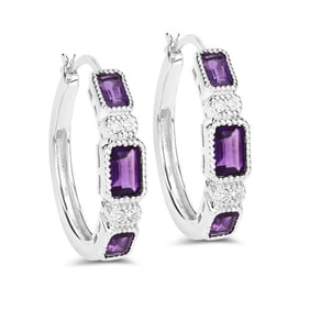 2.18 CT Genuine Amethyst and White Topaz 14K White Gold Earrings