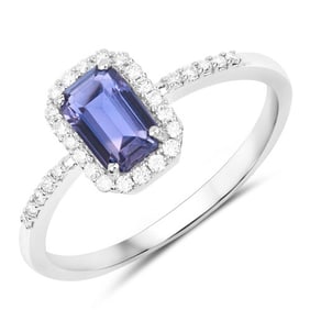 1.01 CT Genuine Purple Blue Sapphire and White Diamond 14K White Gold Ring