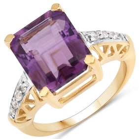 4.83 CT Genuine Amethyst and White Topaz 14K White Gold Ring