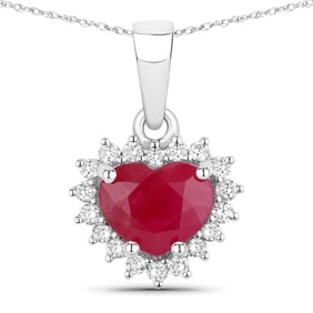 1.48 CT Genuine Ruby and White Diamond 14K White Gold Pendant