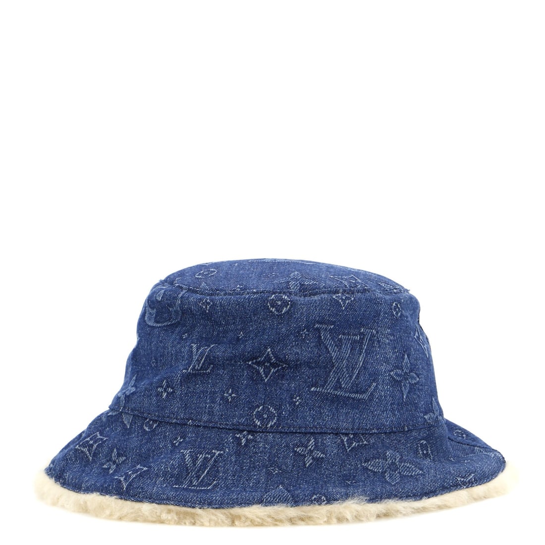 Louis Vuitton Bonnet Bucket Hat Monogram: Louis Vuitton Bonnet Bucket Hat Monogram Denim and Shearling Exterior Color: Blue Interior Color: Neutral Exterior Material: Denim Interior Material: Shearling Accessories: Dust bag Item No: 30796