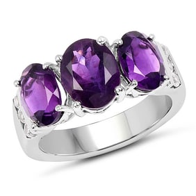 4.14 CT Genuine Amethyst and White Topaz 14K White Gold Ring