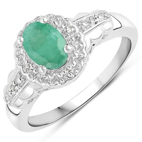 0.68 CT Genuine Emerald and White Topaz 14K White Gold Ring