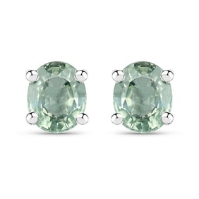 0.68 CT Genuine Green Sapphire 14K White Gold Earrings