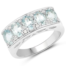 2.56 CT Genuine Aquamarine and White Zircon 14K White Gold Ring