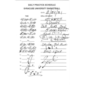 jim boeheim autographed practice schedule 2/24/21