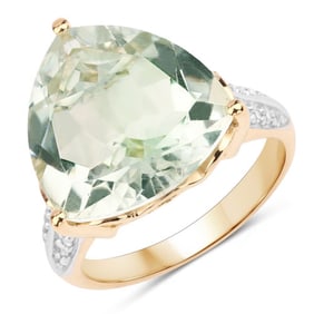 8.08 CT Genuine Green Amethyst and White Topaz 14K White Gold Ring