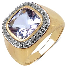 3.99 CT Genuine Pink Amethyst and White Topaz 14K White Gold Ring